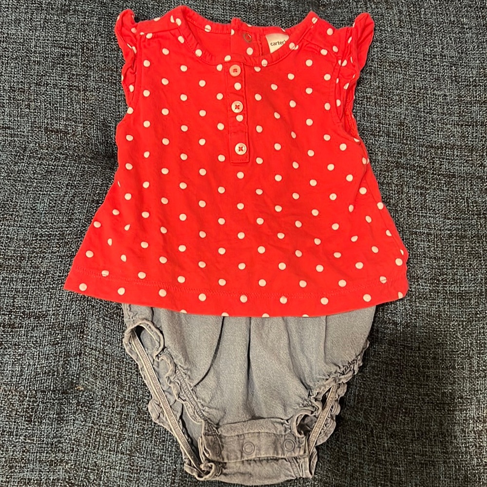 Baby girl (18M) pink and jean bottom bodysuit